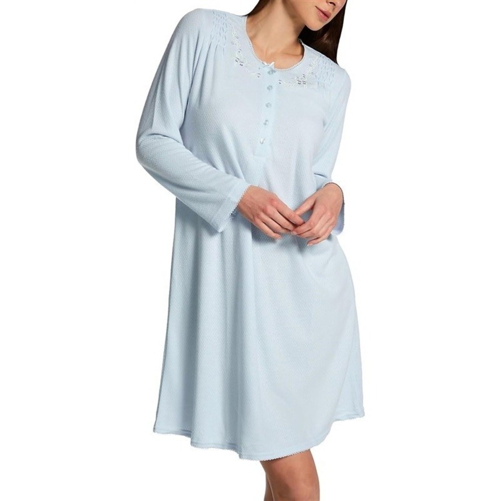 NWT Miss Elaine 3X Honeycomb Jewel Neck Long Sleeve Nightgown Blue 120032